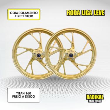 Imagem de Jogo de roda liga leve titan 160 esd dourado pe de galinha atrox freio