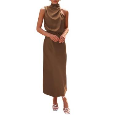 Imagem de Vestido PRETTYGARDEN 2025 Verão Cetim Regata Caqui P