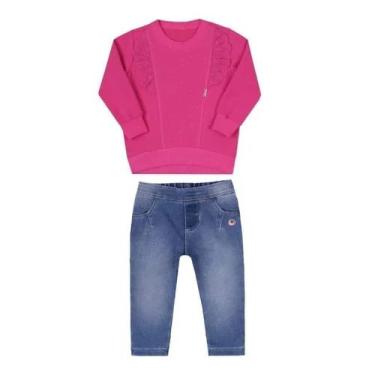 Imagem de Conjunto Longo Bebê Menina Paraiso Calça Jeans Inverno 14649, Pink, GG