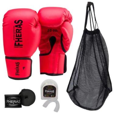 Imagem de Kit Muay Thai Boxe Luva com Bandagem, Bucal E Bolsa Telada - Fheras, V