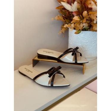 Imagem de Rasteira bico fino com laço bicolor - GENÉRICA, Off white, 36
