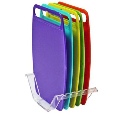 Imagem de Kit c/ 5 Tábua de Corte Mini Coloridas + Suporte Cristal - Cinquetti