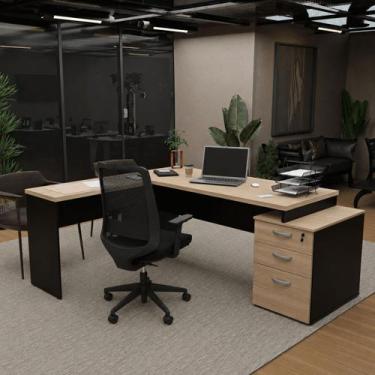 Imagem de Conjunto Mesa Pedestal Em L E Cadeira De Escritório Ergonômica - - Net