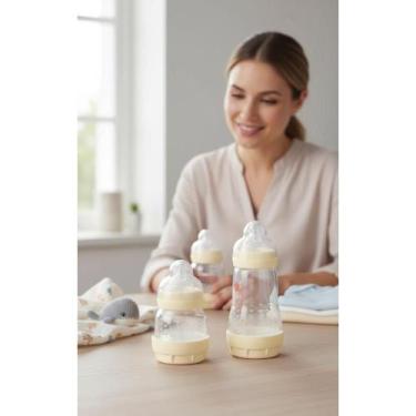 Imagem de 2x Kit Mamadeiras Bebê 130/260ml Bege - Fluxo Mínimo e Médio - Congrat