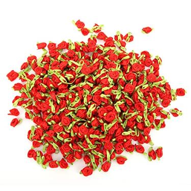 Imagem de Mini Ribbon Rose, Ribbon Rose DIY 450 unidades com Folha para Costura de Artesanato DIY(vermelho)