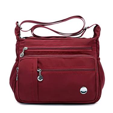 Imagem de JXGSGOGO Bolsa tiracolo feminina com vários bolsos, casual, à prova d'água, de nylon, bolsa de ombro, Vermelho escuro, Small, Macio