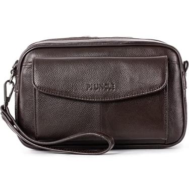 Imagem de Bolsa organizadora de couro masculina com compartimentos para proteção de cartão de crédito, Café A, With Card Slots