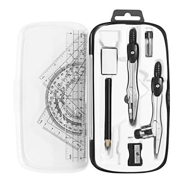 Imagem de Unjoo Conjunto de kit de geometria matemática 10 peças de suprimentos para estudantes com caixa de armazenamento inquebrável, inclui réguas, transferidor, bússola, borracha, apontador de lápis, refil de chumbo, lápis, para esboço e desenhos (preto)
