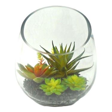 Imagem de Arranjo de suculentas em vaso de Vidro 17 cm altura