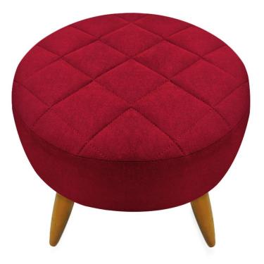 Imagem de Puff Puf Decorativo Maitê Redondo Suede Vermelho Pés Madeira Ms Decor
