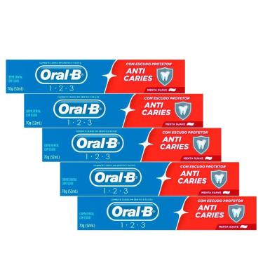 Imagem de Kit 5 Creme Dental Oral-B 123 Anticáries Menta Suave 70g
