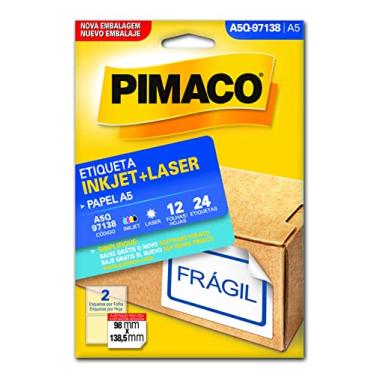 Imagem de Etiqueta Adesiva Pimaco, Ink-Jet/Laser A5, A5-Q97138E, Branca, 98x138.5mm, Envelope com 12 fls-24 etiquetas, 874869