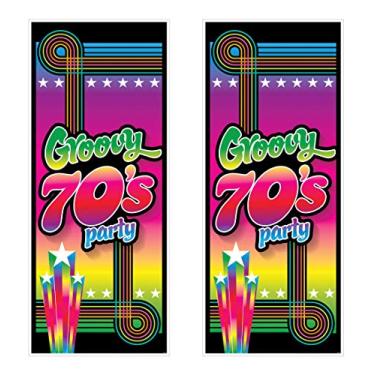 Imagem de Beistle Capas de porta Groovy da década de 70, 2 peças, decorações de pendurar, 76 x 1,8 m, multicoloridas