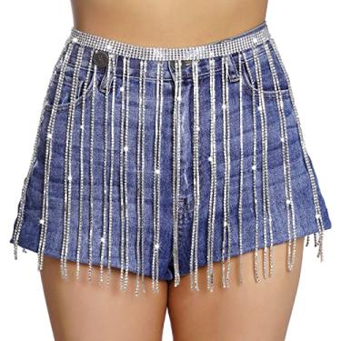 Imagem de hoyuwak Saia de strass feminina corrente corporal de cristal Bling borla franja diamante cintura dança do ventre acessórios para fantasia, One Size, Strass, Strass