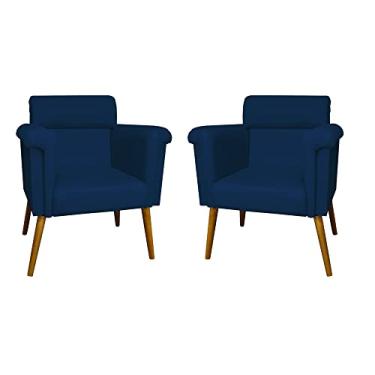 Imagem de Kit 02 Poltronas Decorativa Elisa Pés Palito Suede Azul Marinho - DS Estofados