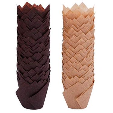 Imagem de Ruisita 150 peças mini copos de cozimento tulipa forros de cupcake forros de muffin para casamento, aniversário, chá de bebê, natural e marrom