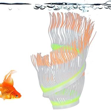 Imagem de Pokerty9 Anêmona artificial do mar, decorações duráveis e de aquário, anêmona marinha de silicone artificial brilhante para escritório para casa (laranja)