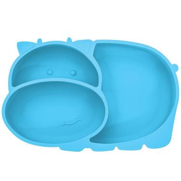 Imagem de Prato Infantil De Silicone Com 3 Divisórias Para Bebê Introdução Alimentar Hipopótamo Kababy
