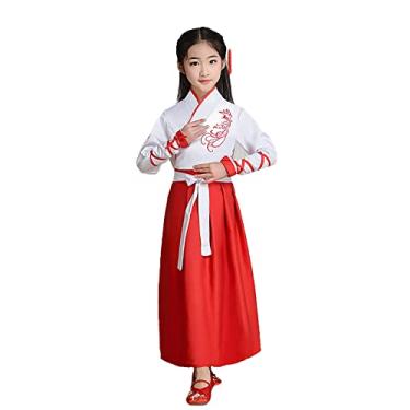 Imagem de Yajun Tang Dynasty Hanfu vestido de festa uniforme desempenho palco roupas para 3-14 anos fantasias de dança tradicionais chinesas, vermelho, 120 cm
