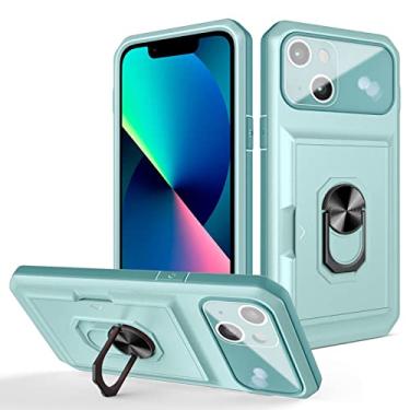 Imagem de zhouye Capa resistente para iPhone 14/14 Pro/14 Plus/14 Pro Max, capa de proteção de lente de grau militar com suporte de anel de metal giratório e slot para cartão magnético à prova de choque, verde, 14 6,1 polegadas