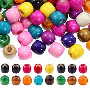 Imagem de Miçangas de madeira de furo grande, BetterJonny de cores sortidas contas de madeira para trança de cabelo 16 x 16 - 17 mm para pulseira de rosário de macramê fabricação de joias