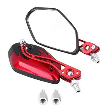 Imagem de Espelhos retrovisores, 1 par de espelhos retrovisores laterais de liga de alumínio universal de 8 mm 10 mm motocicleta scooter alumínio padrão chama espelhos retrovisores (vermelho)