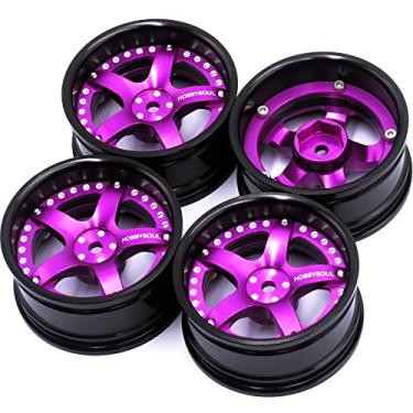 Imagem de 4pcs RC 1/10 Aluminum Wheel Rims Hex 12mm Adjustable Offset Rims Purple/Black Color Fit for 1:10 RC On Road Drift Touring Car Tyres