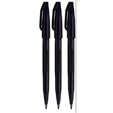 Imagem de Pentel Canetas marcadoras pretas originais S520 ponta de fibra canetas marcadoras coloridas ponta fina 2 mm largura da linha (pacote com 3)
