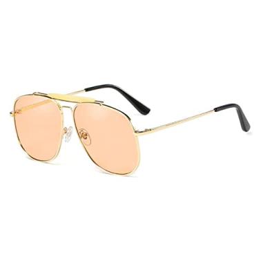 Imagem de Óculos de sol de lente amarela moda feminina qualidade de luxo óculos de sol grandes óculos de sol pêssego, champanhe dourado, tamanho único