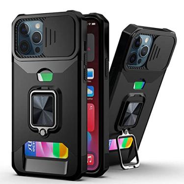 Imagem de Capa para iPhone 13 Pro Max 12 11 para iPhone XS Max XR com slot para cartão Push Pull Camera Proteção Capa de telefone, preta, para iPhone13 Pro Max