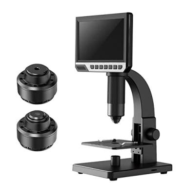 Imagem de GFONIX Adaptador de microscópio microscópio digital 2000X 12MP LED Microscópio com tela de 7" lente dupla microscópio câmera acessórios para microscópio (cor: com tela de 7 polegadas)