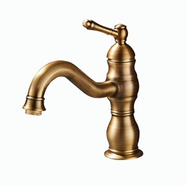 Imagem de LIDON Torneira para pia de banheiro torneira de banheiro preta antiga furo único torneira de banheiro latão antigo torneira de pia de banheiro alta para pia, preto A (cor: antigo A)