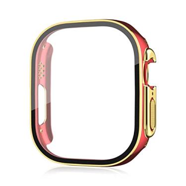 Imagem de SDUTIO para Apple Watch Ultra 49mm smartwatch protetor de tela PC vidro capa pára-choques acessórios temperados série iwatch ultra 49 mm (cor: ouro vermelho, tamanho: ultra 49mm)