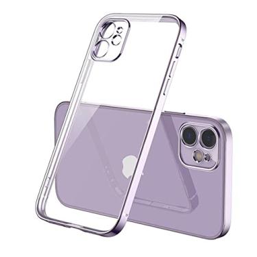 Imagem de Estojo transparente de silicone com moldura quadrada de revestimento de luxo para iPhone 11 12 13 14 Pro Max Mini X XR XS Max 7 mais capa traseira transparente, roxo, para iPhone 8