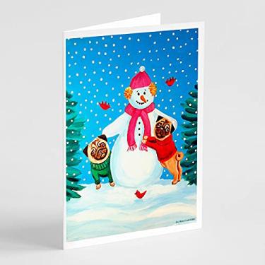 Imagem de Caroline's Treasures 7115GCA7P boneco de neve com pug de inverno, cartões de felicitações e envelopes, pacote com 8, 7 x 5, multicolorido