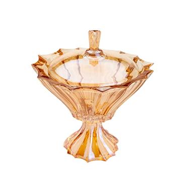 Imagem de Potiche Decorativo de Cristal com Pé e Tampa Paradise Âmbar Metalizado 22cm x 24cm - Wolff