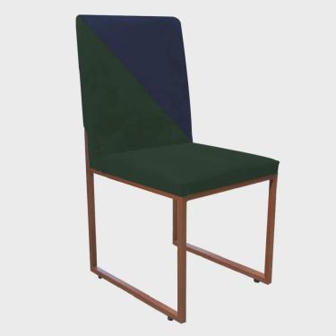 Imagem de Cadeira Office Stan Duo Sala de Jantar Industrial Ferro Bronze Suede Verde e Azul Marinho - Ahazzo Móveis