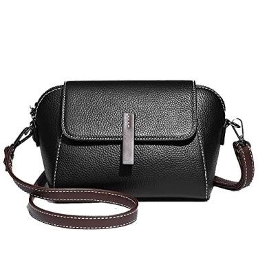 Imagem de ANNI RIEL Bolsa transversal pequena feminina de couro legítimo, bolsa de mão, moderna, casual, bolsa de ombro com bolso lateral, Preto