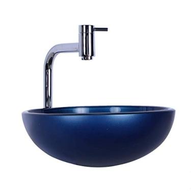 Imagem de Kit Cuba Para Banheiro 30cm Azul Escuro com Torneira Link e Válvula