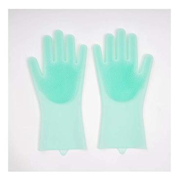 Imagem de Par de Luvas Com Esponja Silicone Lava louças Multiuso Verde