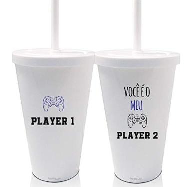 Imagem de Kit 2 Copos com Tampa e Canudo - Player 1&2 - Dia dos Namorados