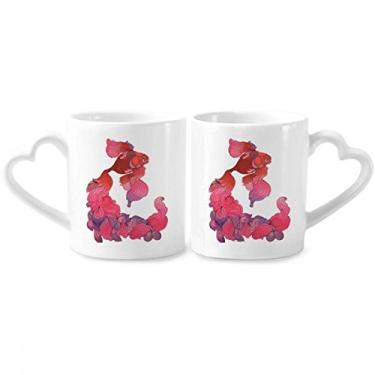 Imagem de Cyprinoid Conjunto de canecas de porcelana para casal de cauda vermelha rosa roxa com alça de coração