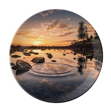 Imagem de Prato decorativo de porcelana Salver Prato de jantar com pedra do céu oceano