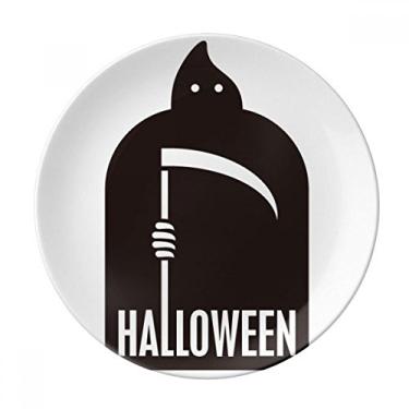 Imagem de Prato de sobremesa de Halloween preto Azrael decorativo de porcelana 20,32 cm para jantar em casa