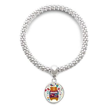 Imagem de DIYthinker Bracelete de prata rosa com pingente de urso de desenho animado e corrente ajustável