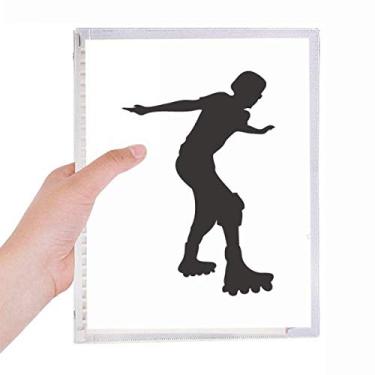 Imagem de Caderno de skate preto com desenho esportivo, folhas soltas, diário recarregável, papelaria