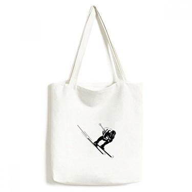 Imagem de Bolsa de lona esportiva preta com estampa de esqui e ilustração bolsa de compras casual