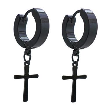 Imagem de BRINCO ARGOLA 4 mm COM CRUZ PRETO (PAR)