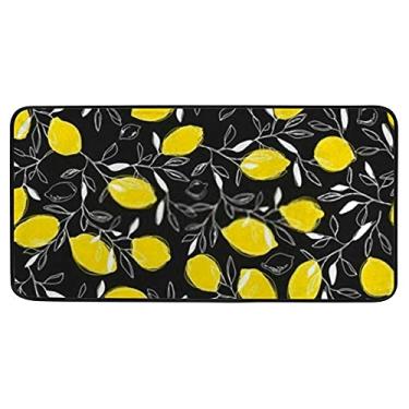 Imagem de Tapete de cozinha antifadiga tropical amarelo-limão preto confortável tapete de corredor macio absorvente para entrada de corredor, banheiro, quarto, 99 x 50 cm