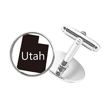 Imagem de DIYthinker Abotoaduras com clipe de botão redondo com mapa dos Estados Unidos da América da Utah